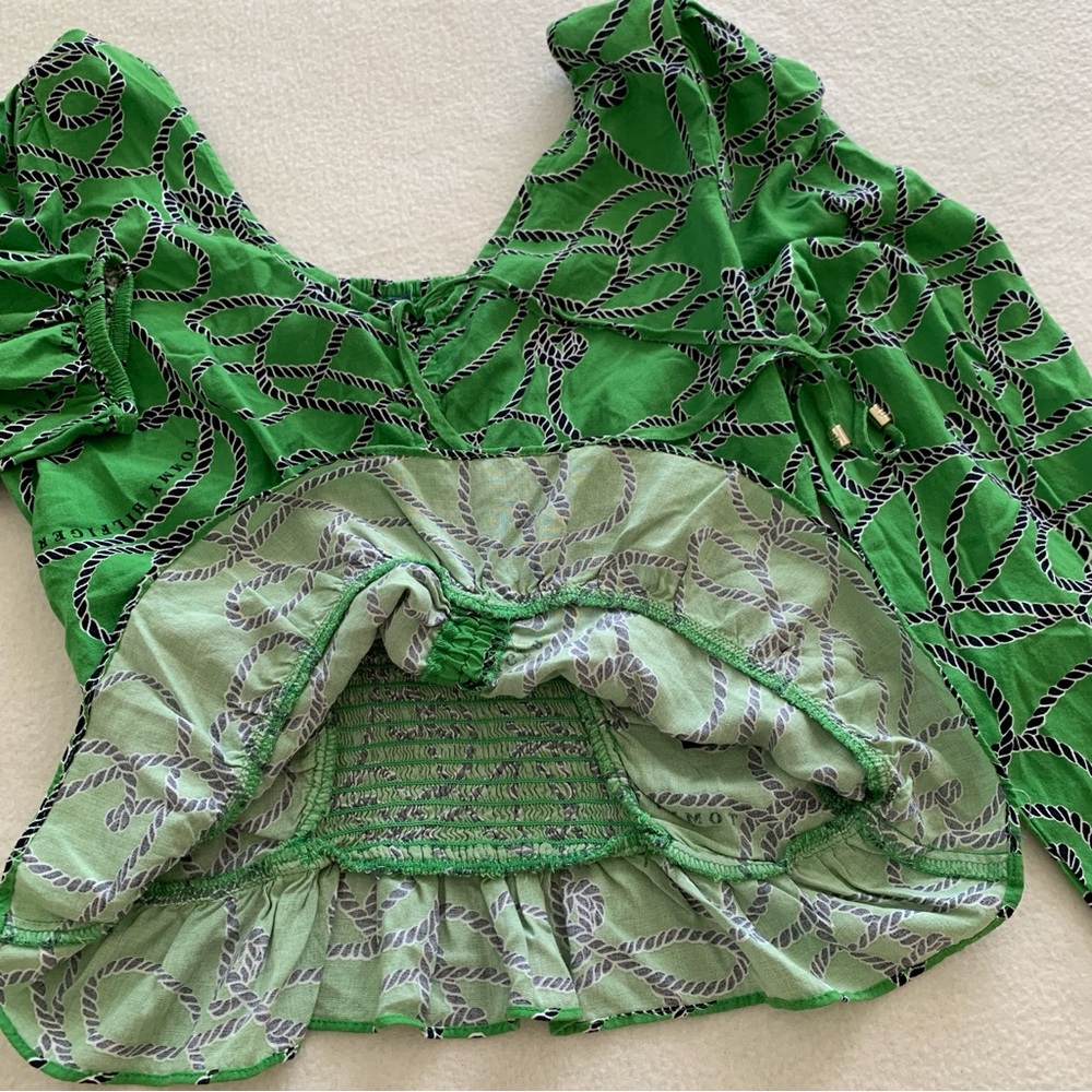 Tommy Hilfiger Top Women's Long Sleeve V Neck Smocked Back Crop‎ Green Size S - Picture 7 of 16